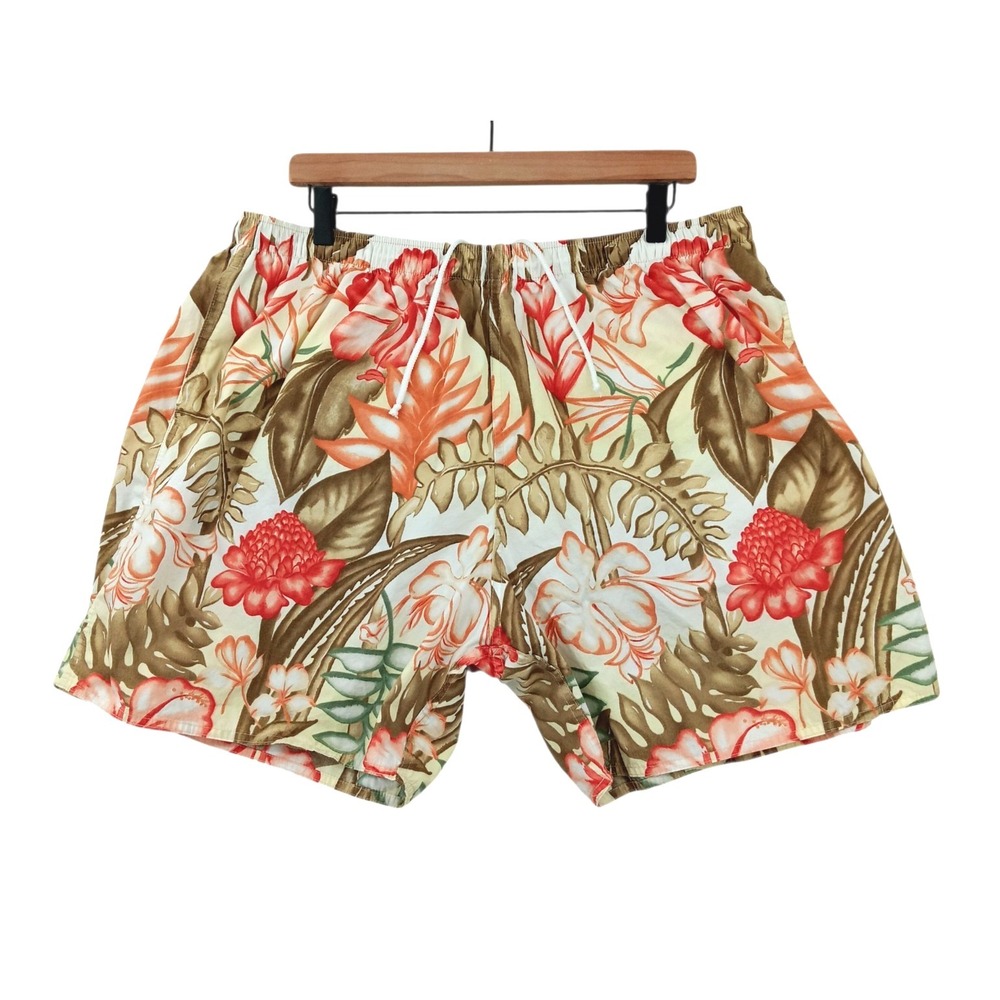 Kahala Swim Trunks Mens XXL Floral Mesh Lined Drawstring Elastic Waist 34"x6"